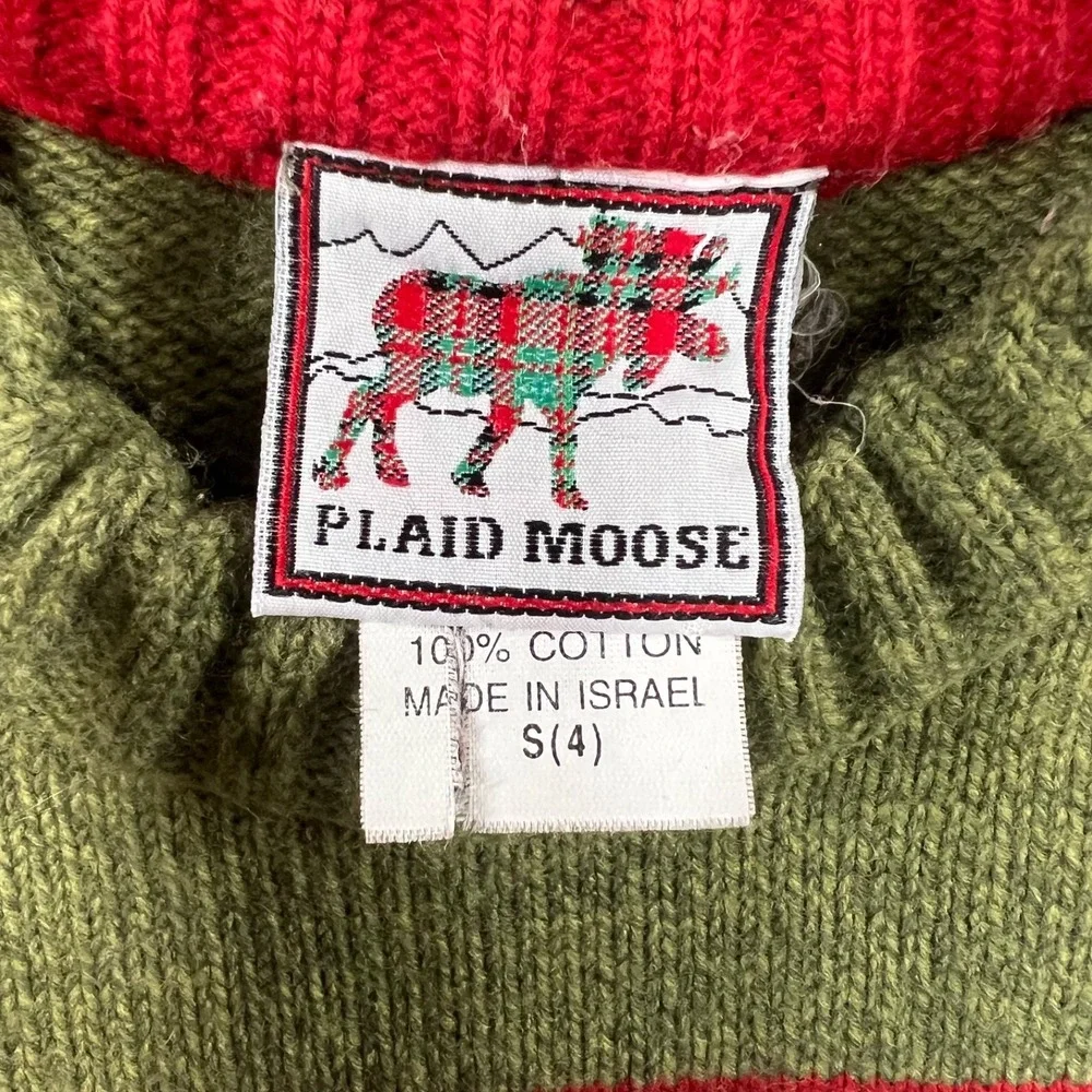 Vintage‎ Plaid Moose Sweater Boys Size 4 Green 100% Cotton Y2K Made in Israel